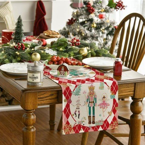 Nutcracker Table Runner Christmas Decor Red Decorative Cloth Holiday Decoration - Picture 2 of 7